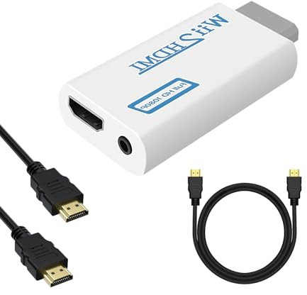 Wii auf HDMI Adapter, 720P 1080P Wii HDMI Konverter Wii auf HDMI Stecker mit 91 cm HDMI-Kabel, 3,5 mm Audio-Video-Ausgang, kompatibel für alle Wii-Display-Modi, HDTV-Spielekonsole