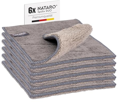 NATARO® 6 Stück Spülix Duo Premium Spültücher waschbar – Microfaser Spüllappen für Ihre Küche, Geschirr extrem fett- und schmutzlösend, extra saugfähig, Mikrofasertuch grau ca. 24x19 cm
