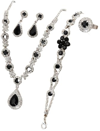 Momeski Schmuck Set Damen,Kristall Edelstein Damen Wassertropfen Halskette Ohrnagel Armband Ring für Hochzeit,Muttertag,Geburtstag,Valentinstag
