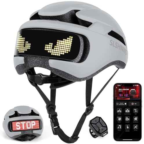 Untrxr Intelligenter LED-Helm mit Fernbedienung und App,DIY-Text und Muster einstellbar,mit Blinklicht,robust,wasserdicht,leicht,für Erwachsene Männer und Frauen,für Fahrräder