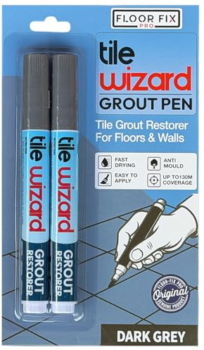Tile Wizard Grout Pen - Tile Grout Paint Marker (Dark Grey, 2 Pack)