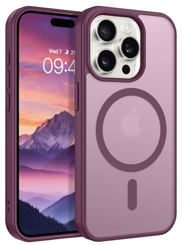 YINLAI für iPhone 15 Pro Hülle Kompatibel mit MagSafe,Weinrot | Magnetische | Matte Transluzent Rückseite | Stoßfest,Kratzfest Robust | Militärstandard Handyhülle für iPhone 15 Pro 6.1