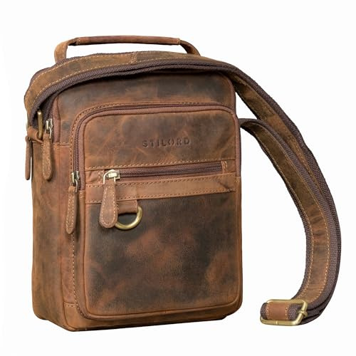 STILORD Lima Stylishe Umhängetasche Herren Klein Leder Herrentasche zum Umhängen - Kleine Messenger Bag mit Tragegriff Vintage Crossbody Bag für Tablet 9,7 Zoll Farbe:schwarz