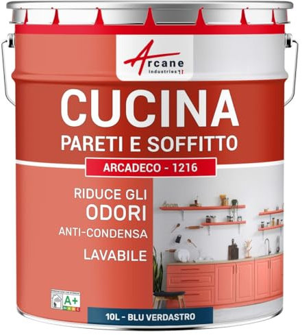 ARCANE INDUSTRIES Peinture Cuisine, lessivable, absorbe Les odeurs - 10 L Bleu Vert - RAL 5001