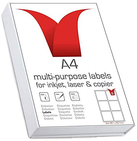 Multi-Purpose A4 White Self-Adhesive Labels - Die Cut 99.1 x 93.1mm - 6 Labels per Sheet - 100 Sheets per box/600 Labels per Pack STW099093CO