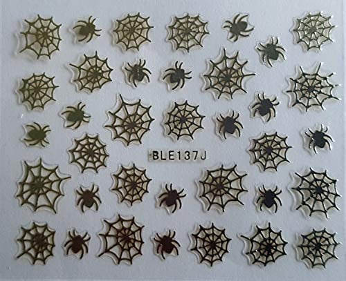 Halloween Nail Art 3D Silver Gems Stickers (BLE137J - Silver Spider Web)