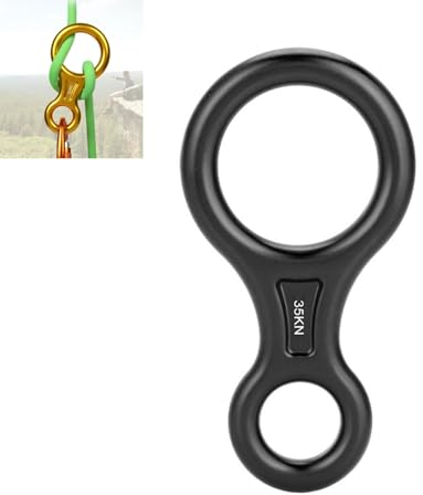 8 Ring Descender, 35KN Figure 8 Word Rope Descender Rappel Ring Rock Climbing Device, Rappel Gear Downhill Equipment for Rappelling Climbing Downhill (Black)