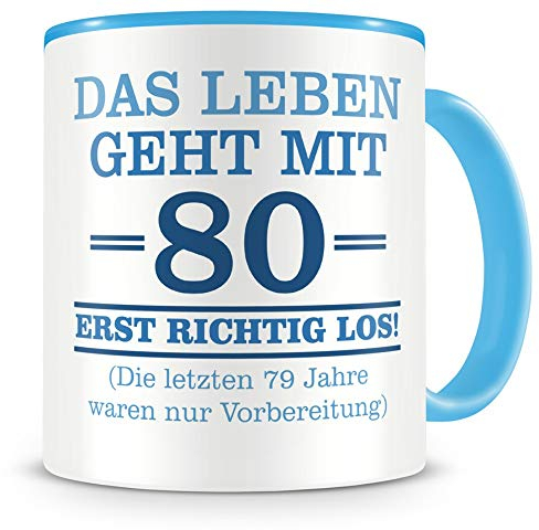 Samunshi® Tasse mit Spruch witzige Geschenke zum 80 Geburtstag Mann Frau Oma Opa Birthday Geschenkideen zum 80 Geburtstag 300ml hellblau