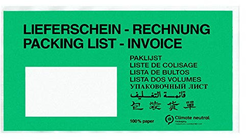 1-PACK Dokumententaschen DIN Lang grün mit Fenster aus Papier, 100 Stück