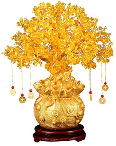 Citrine Tree Feng Shui Statue Bonsai Feng Shui Tree Crystal Lucky for Home Office Shop Decoration (with and Base)