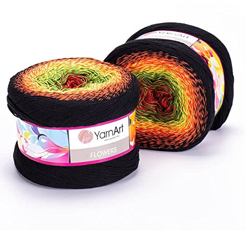 YarnArt Flowers 267 Farbverlaufsgarn aus Baumwoll-Acryl-Mischung, 250 g, 998 m, leichtes Sportgarn für Häkeln, Stricken, Schals, Sommerprojekte