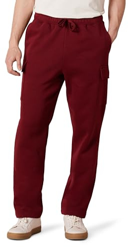 Amazon Essentials Men's Relaxed-Fit Cargo Fleece Tracksuit Bottoms with Open Bottom, Dark Red, L