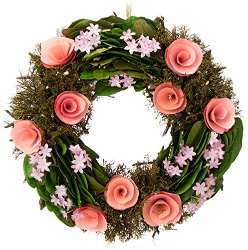 com-four® Corona de Puerta de Primavera con Flores - Corona de Mesa Decorativa - Corona de decoración con Colgador - Diámetro Aprox. 30 cm