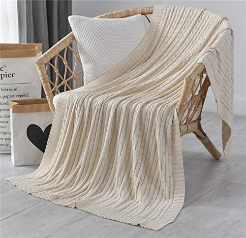 Hayisugal Kuscheldecke 100% Baumwolle Sofa Decke Extra groß Überwurf Strickdecke Wohndecke leicht & kuschelig Wolldecke Sommerdecke für Sofa, Bett, Beige, 120 x 180cm