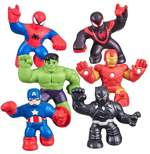 Heroes of Goo Jit Zu Marvel Mega Mini 6 Pack - Squishy Age 4+, Stretchy, Gooey Mini Heroes - Ironman, Spider-Man, Captain America, Miles Morales, Hulk and Black Panther