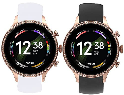 SkyBand Puro Moda Silicone Classica Cinturino Compatibile per Smartwatch Fossil Gen 6 42mm (Bianco + Nero)