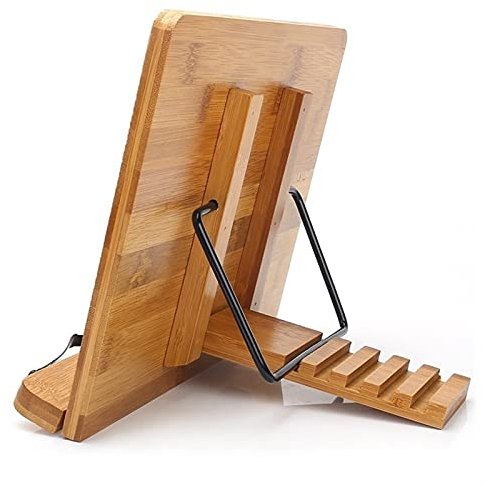 YAOLUU Kreative Buchstütze 5Level Höhenanpassung Lesestütze Tablet Koch Startseite Studienraum Buchhalter Faltbare Kochbuch Standseiten Feste Bambus Dekorative Bücher
