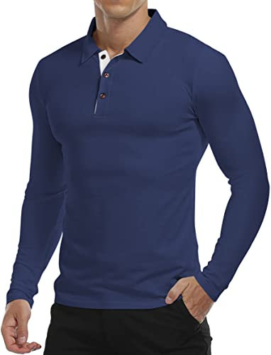 KUYIGO Men's Long Sleeve Long Sleeve Polo Shirt Casual Cotton Shirts Essential Slim Fit Design S-2XL