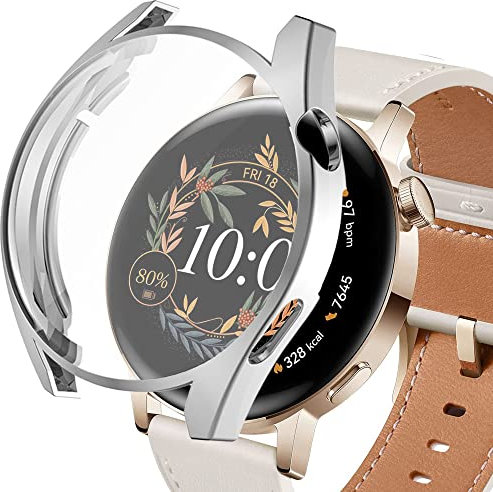 Miimall Funda Compatible con Huawei Watch GT3 42mm, Estuche con TPU Protector de Pantalla, Protección Completo Anti-Choque Anti-Rasguños HD Carcasa para Huawei Watch GT3 42mm-Plata