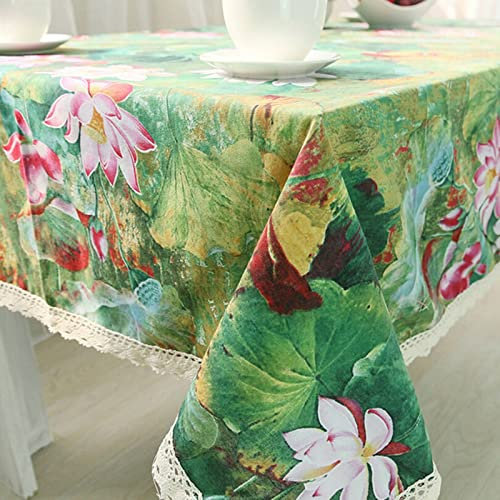 EHOMERY Filu Tischdecke Wachstuch Kinder Lotusteich Tischdecke Italien Tischtuch Outdoor Wasserdicht Grün Tischschutz Dekoration 100X140Cm