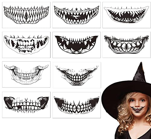 10 Stück Horror Halloween Big Mouth Tatto o Aufkleber Realistische Scary Clown Mouth TemporaryTattoo Halloween Make Up Cosplay Prank Requisiten