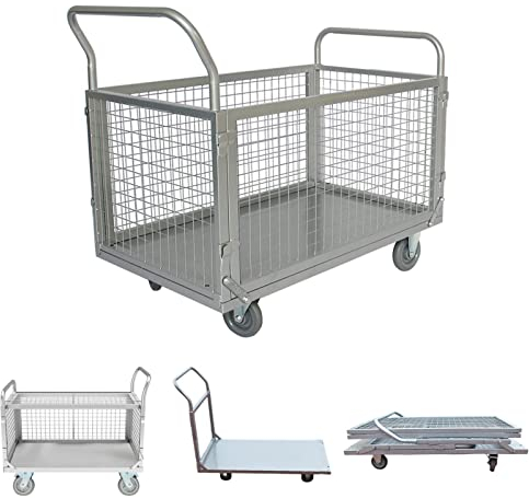Bai You Mei 3-1 Plattformwagen Klappbar Rollwagen Transportwagen Transportgitterwagen Gitterwagen Magazinwagen Handwagen Klappbarer Transportwagen, Bollerwagen mit abnehmbaren Seiten Gartenwagen