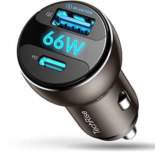 TechRise Fast Car Charger Adapter, 12V/24V USB Socket, PD3.0 & QC4.0 Dual Port Cigarette Lighter Charger for iPhone, Samsung, iOS, Android Smartphones