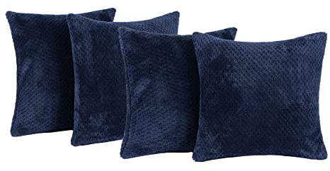 Brentfords Waffle Fleece Set of 4 x Cushion Covers 45 x 45 cm Plush Scatter Home Decor Pack, 18 x 18 - Navy Blue