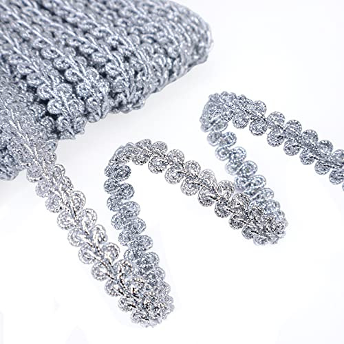 SEWDIYTR Silver Metallic Gimp Braid Lace Trim Centipede Lace Ribbon for DIY Wedding Bridal Crafts Sewing Costume(0.3Inch 13 Yards)