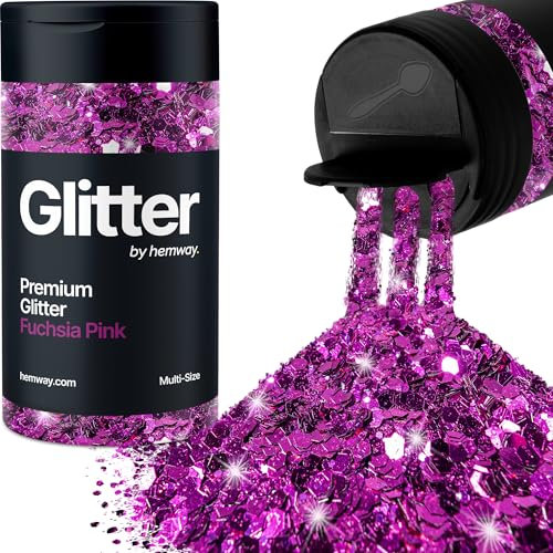 Hemway Premium Glitter Shaker - Fuchsia Pink | 120g Multi Size Metallic Flake Sequins for Resin & Epoxy Crafts | Craft Supplies for Tumblers, Festival, Hair, Face, Body, Eye & Nail Art