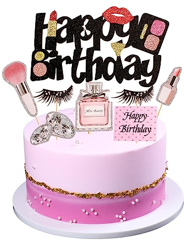 Weenkeey 15 Stück Makeup Tortendeko Kosmetik Cupcake Toppers Happy Birthday Makeup Thema Cake Topper Kosmetik Kuchen Topper Cupcake Picks für Mädchen Geburtstagsdeko