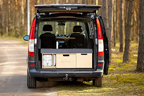 Moonbox Campingbox Modify Van/Bus 124cm UV-Lack | mit Campingküche, Sitzplätze, Tisch, Bettfunktion/Schlafsystem | für Fahrzeuge mit Mind. 124cm Breite im Kofferraum