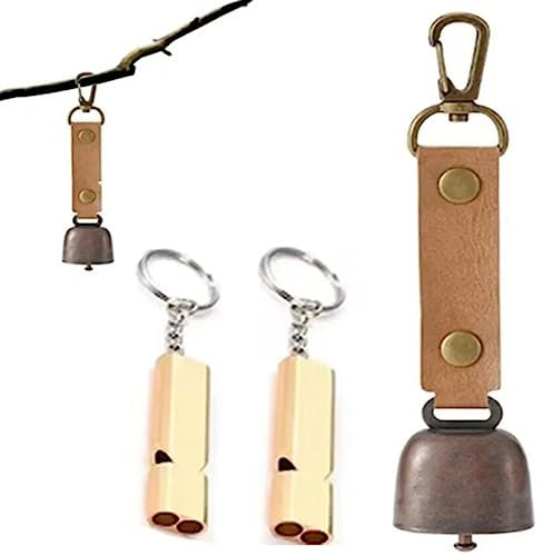 Campanello a forma di orso, campanelle a forma di orso dorato e fischietto di emergenza in ottone massiccio per sopravvivenza, ciclismo, pesca, arrampicata (2 set)