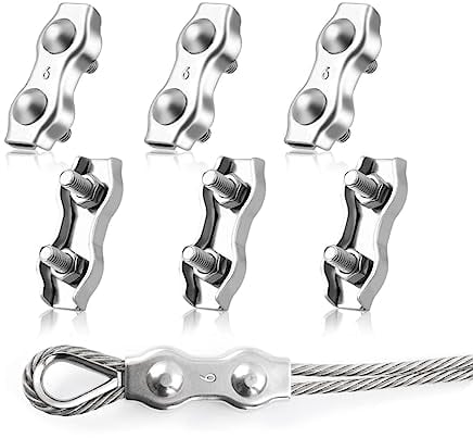 SWTYExt M6 Morsetti per Filo Stendibiancheria 6 Pezzi Morsetti per Cavo Acciaio Duplex Morsetti per Cavi Inox 304 Cavo Acciaio 6mm per Tenda Fissa Appendere Bandiera Ancoraggio Fune Metallico
