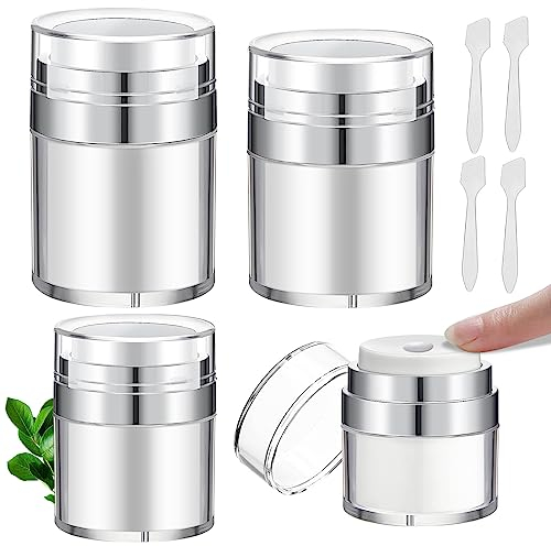 GZcaiyun 4 Stück Airless Pumpspender, Acryl Creme Spender 15/30/50/100ml Airless Pump Vakuumflasche Cremespender für Creme, Lotion, Serum, mit Spateln