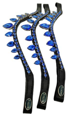 DROP Stirnriemen Diadem Strass Tropfen Rosa Blau Leder Schwarz Glitzer Stirnband für Trense Minishetty Shetty VB WB X Full (Minishetty, Blau)