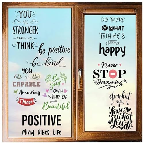 CRASPIRE 8 Styles Inspirational Quotes Words Window Decals Stickers Wall Clings Peel and Stick PVC Waterproof Self Adhesive Decor for Fridge Bedroom Living Room Kitchen Store Showcase Dorm Classroom