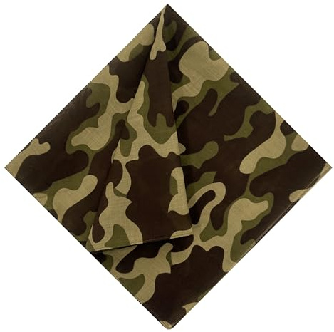 HankieWorld Bandanas im 60er-Jahre-Stil, Premium-Baumwolle, weich, dünn, Handgefühl, großes Taschentuch für Damen und Herren, 1 x Tarnmuster, 56 cm