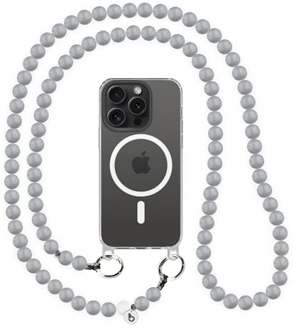 beadstars® Handykette Perlen inkl. Patch – handmade in Deutschland | verschiedene Längen | kompatibel mit iPhone, Samsung | Geschenkidee für Alltag, Reisen & Festivals (Grey de Luxe, 130cm)
