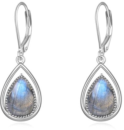 VONALA Labradorit-Ohrringe aus 925er-Sterlingsilber - Tropfenförmige, Baumelnde Ohrringe - Schmuck-Geschenk für Frauen und Mädchen