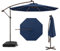 GYMAX Ombrellone da Balcone 3x3 M, Ombrellone Decentrato Laterale Roma Inclinabile, 40 Perle Luci LED Solari Luminose, con Manovella, Giardino Patio Terrazzo Caffetteria Ristorante (Blu)