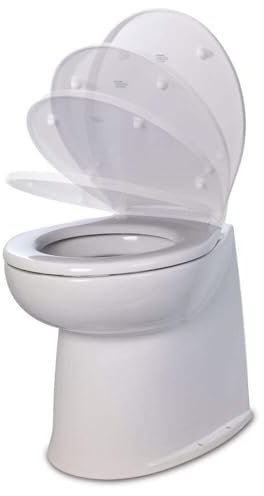 Jabsco Deluxe Flush - WC elettrico navale con retro dritto, 12 V, con pompa telecomando e coperchio a chiusura rapida, 35,6 cm