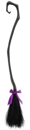 Aunaeyw Hexenbesen mit Band für Kinder, Erwachsene, Damen, Hexenbesen mit dreifarbigem Band, Fotoautomaten-Zubehör, Halloween-Dekorationen, Schwarz , 130cm*25cm