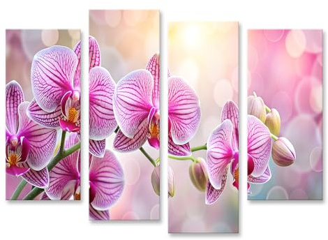 islandburner Bild auf Leinwand Rosa Orchideen Flecken Streifen Bilder Wandbilder Poster