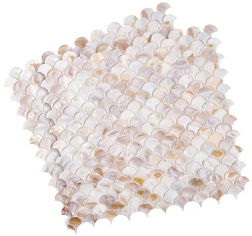 GOMAKERER 2 carrelage Mural Auto Adhésif Carreaux en Nacre 31.5x31cm Forme D'Écailles de Poisson à Décoller et à Coller pour Dosseret de Cuisine Mur Salle de Bain Chambre à Coucher