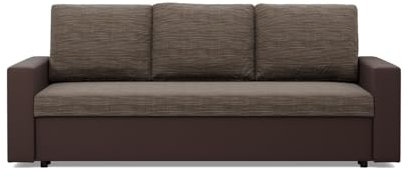 Mebligo - Sofa Dreisitzer Wohnzimmer mit Schlaffunktion, Bettkasten und Kunsteleder 220x92x92 (BxHxT) Braun Luna, Schlafsofa Platzsparend, Schlafcouch, Sofabett, Sofa Bed, Bettsofa