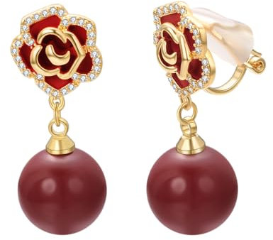 Vissen Blumen Ohrclips Damen Ohne Ohrlöcher Vergoldet Ohrringe Perlen Hängend Rote Vintage Modeschmuck