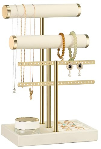 bussdis 3 Tier Bracelet Holder Display - Detachable T Bar Beige Velvet Bracelet Holder, Jewelry Holder Organizer for Bracelet, Necklace, Earrings, Rings