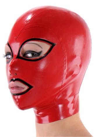 Kangxinsheng Rote Latex Maske,Handgefertigte Gummimaske mit Reißverschluss Hinten,Geeignet für Cosplay Party Club-L