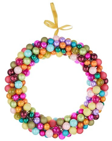 BUTLERS Glas-Kugelkranz Ø 40 cm – X-Mas – Kranz mit Kugeln bunt | Dekokranz Weihnachten Christbaumkugeln matt glänzend | Weihnachtskugel Türkranz Tischkranz | Weihnachtskranz für Tür Tisch Fenster